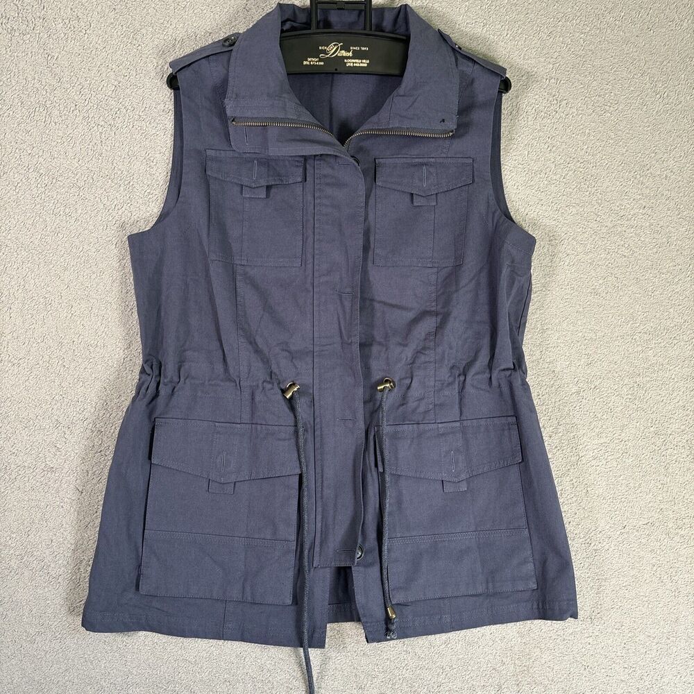 Multi Pocket Travel Vest Size 39 Inch Chest Full Zip Epaulets Blue Cinch Waist - Picture 1 of 10